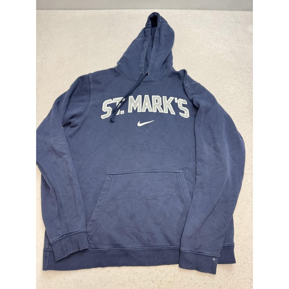 Nike Hoodie Mens Large Blue Pullover ST. MARK'S Fleece School Graphic Sweatshirt
